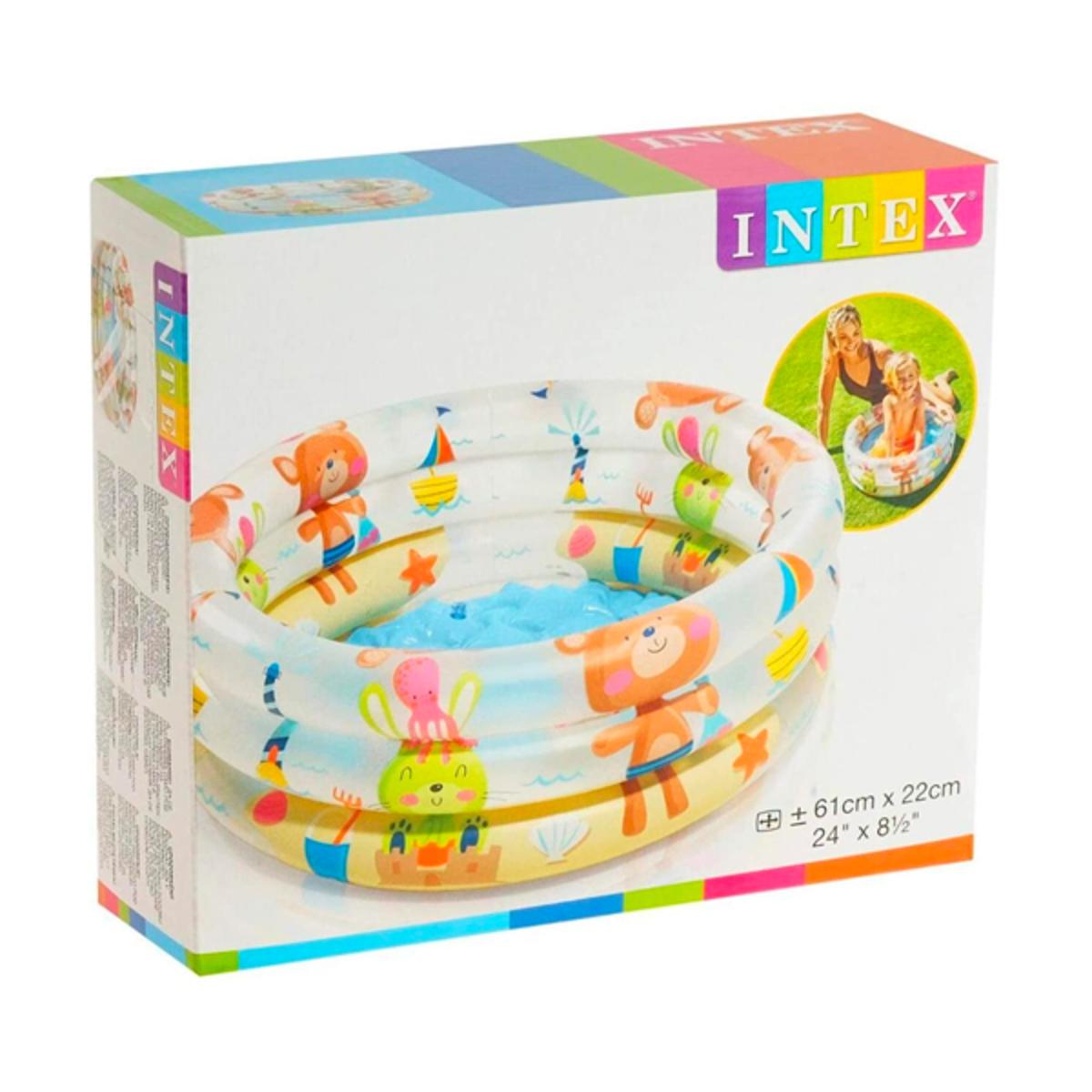 INTEX Kids Swimming Pool- 61cm X 22cm - 57106NP - Wet Set Inflatable Baby Bath Tub Water Tube - 2' X 8"- Transparent With Cartooned Images