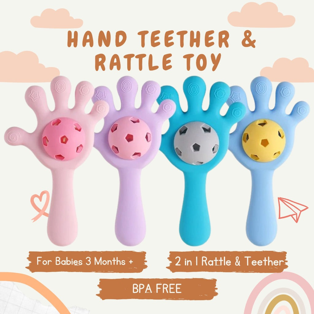 Hand Shape Teether and Rattle Toy for Baby Infant Silicone Grade BPA Free 0m+